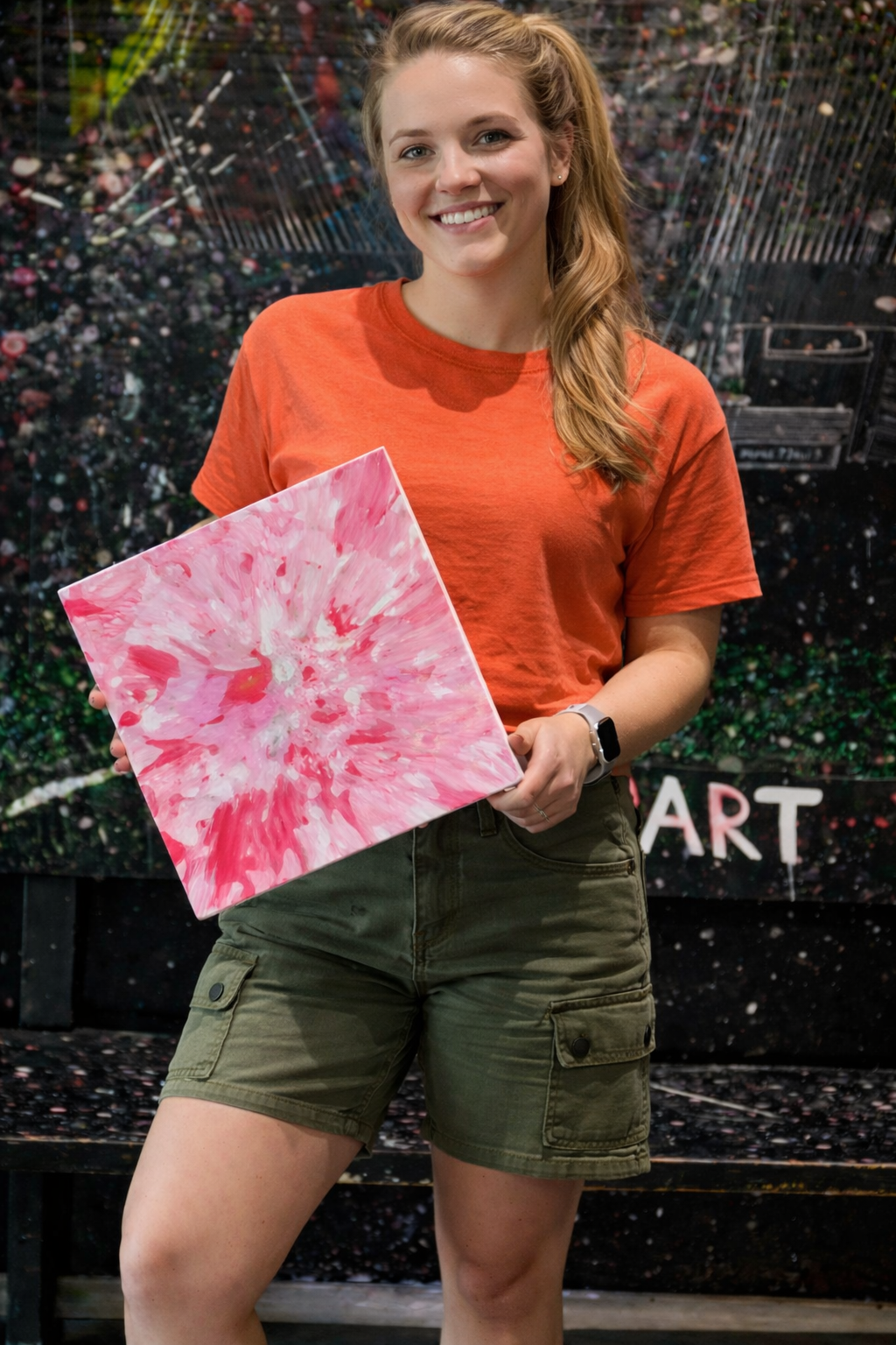 Woman creating spin art